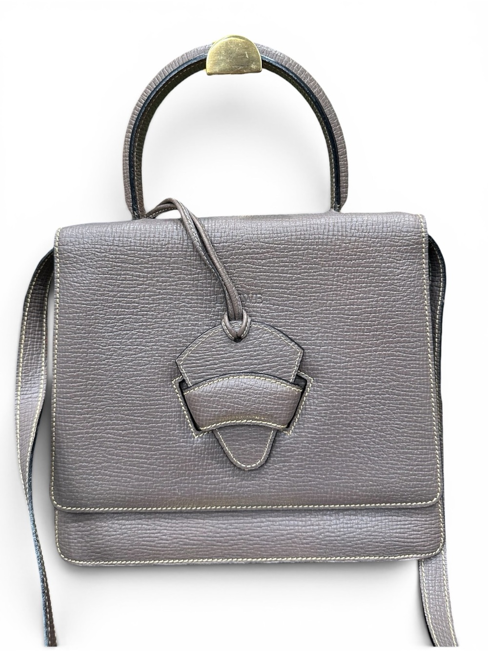 Vintage Loewe Barcelona Top Handle Crossbody Bag | Taupe Leather | Suede Lined